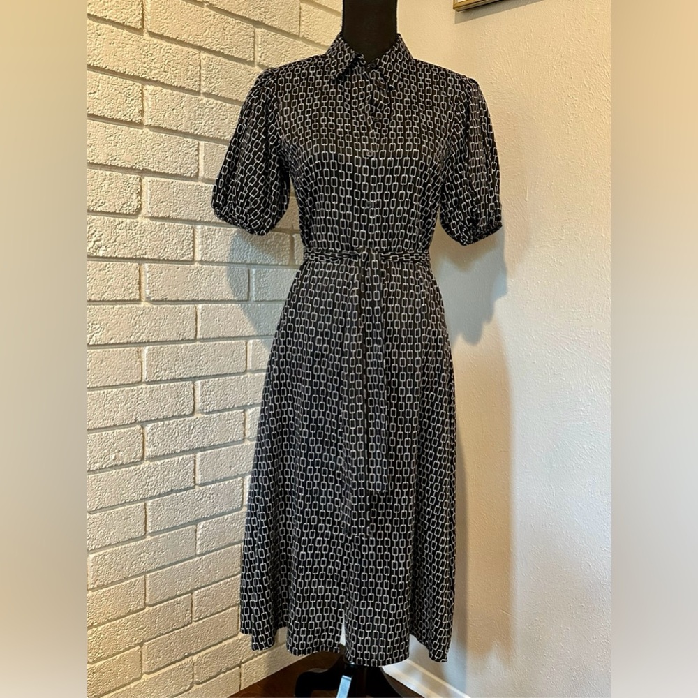 Who What Wear Black & White Midi Shirt Dress XS | Puff Sleeve Belted Dress